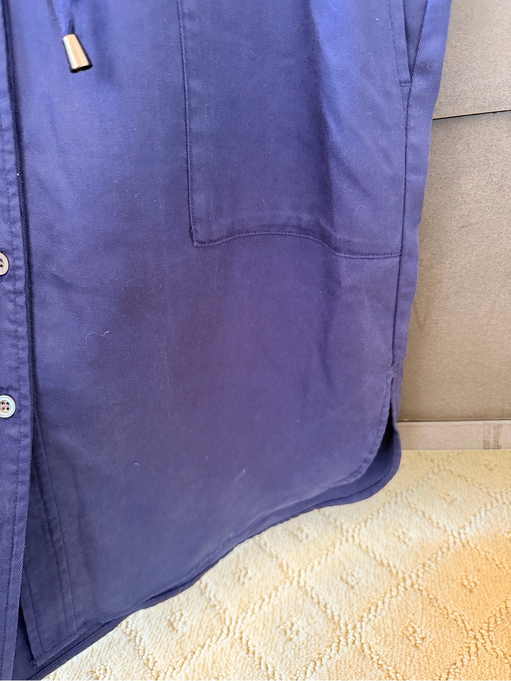 French Connection Blue Button-Front Drawstring Shirt Dress - Picture 6 of 8